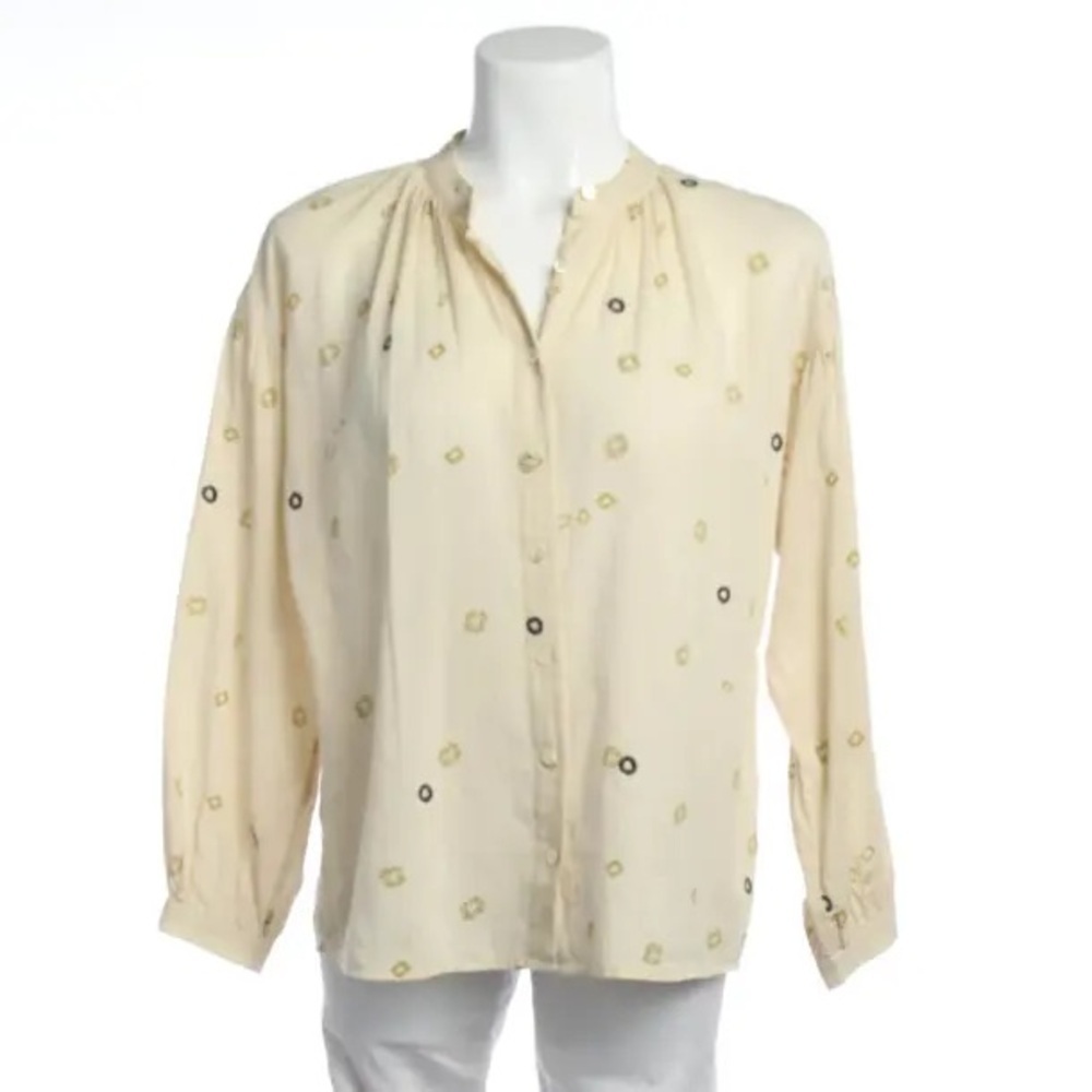 Closed Alexia Top Beige 100% Cotton Button Up Geo Print Long Sleeve M Embroidery